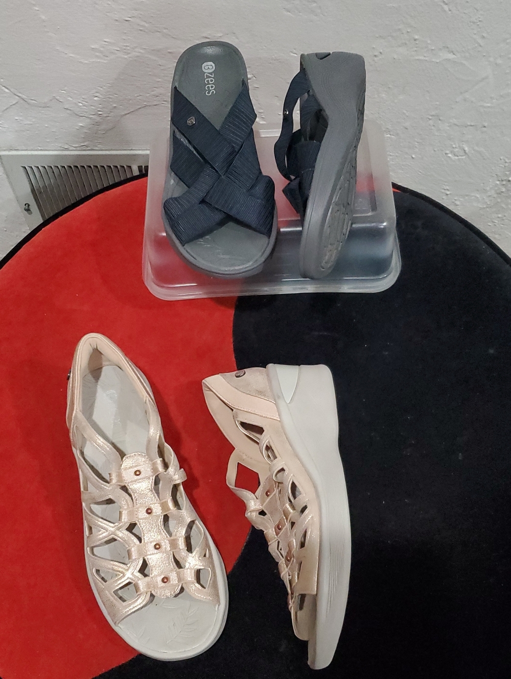 2 Pair Bzees Wedge Sandals, Sasha In Rose Gold & Abby In Navy Blue - Size 7